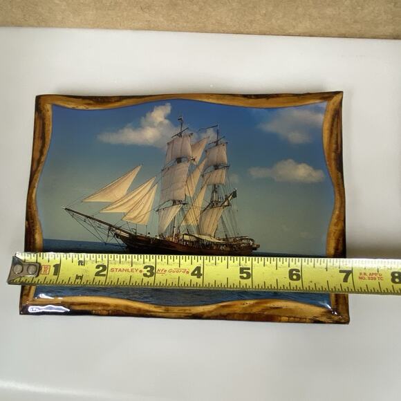 Vintage Ship Print Lacquer Wooden Wall Plaque Nautical Boat Art Decor 5”x7” - Picture 4 of 5
